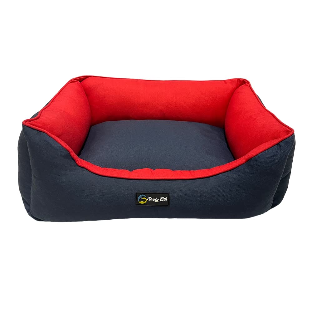 Goofy Tails Dog Bed | Classic Lounger Beds for Puppies and Small Dogs | Washable Bed for Dogs (55cm x 40cm x 20cm) - Navy Blue and Red (B09MK6QK5X) Amazon Price History, Amazon Price Tracker