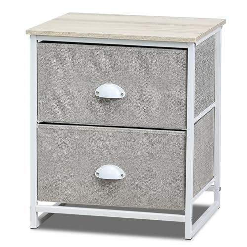 Multigot Chest of Drawers, 2/3/4 Drawers Dresser Fabric Storage Cabinet with Wooden Top, Metal Frame Drawer Organizer Unit for Living Room, Bedroom and Entryway (Light Grey+White, 2-Drawer)