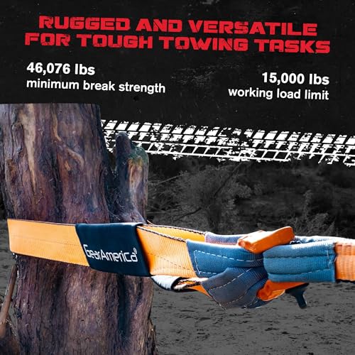 GearAmerica Heavy Duty Tow & Winch Extension 4"x30' - 46,076-lb Recovery Rope for Offroad, Weather Resistant, Triple Reinforced Loops - Truck Accessories - Tow Strap