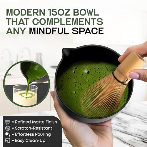 Matcha Whisk Set, 5 Pcs Matcha Set Kit Includes 15 OZ Ceramic Matcha Bowl, Bamboo Whisk, Holder, Sifter & Scoop, Tea Gift for Women Men Girl Friend, Christmas, Birthday, Halloween, Matcha Tea Ceremony by Morii Matcha - Image 4