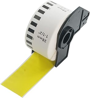 BETCKEY - 1 Rollo de DK-22225 Cinta Continua de Papel Térmico Compatible con Brother, 38mm x 30.48m, 1 continuous Etiquetas de Color Amarillo para Impresoras de Etiquetas QL