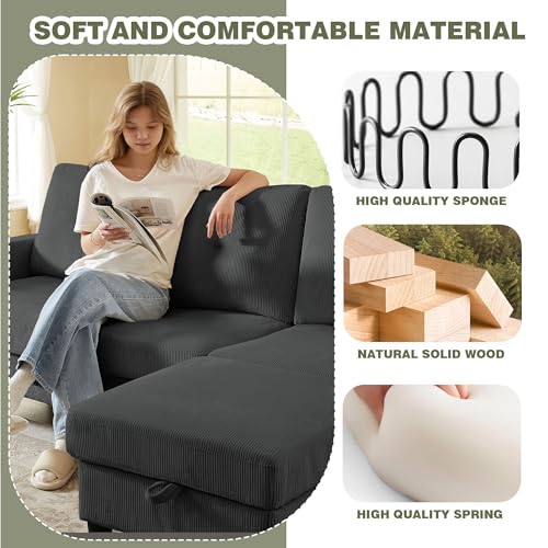 Image of 3 Pieces Sofa Set for Living Room with Sofa, Storage Ottoman and Single Chair