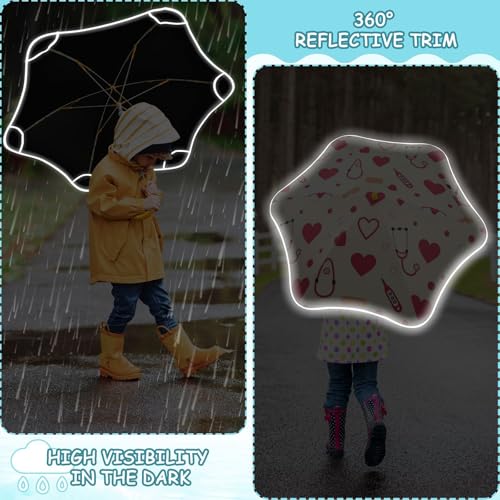 Paraguas para niños pequeños con diseño de corazón y tira reflectante de seguridad para lluvia 6