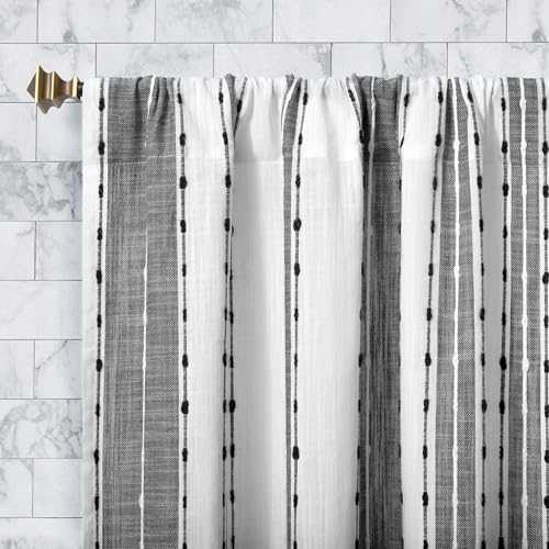 Archaeo Slub Texture Stripe Cotton Cafe Curtain Pair, 52" x 24", Black/White by Archaeo - Image 2