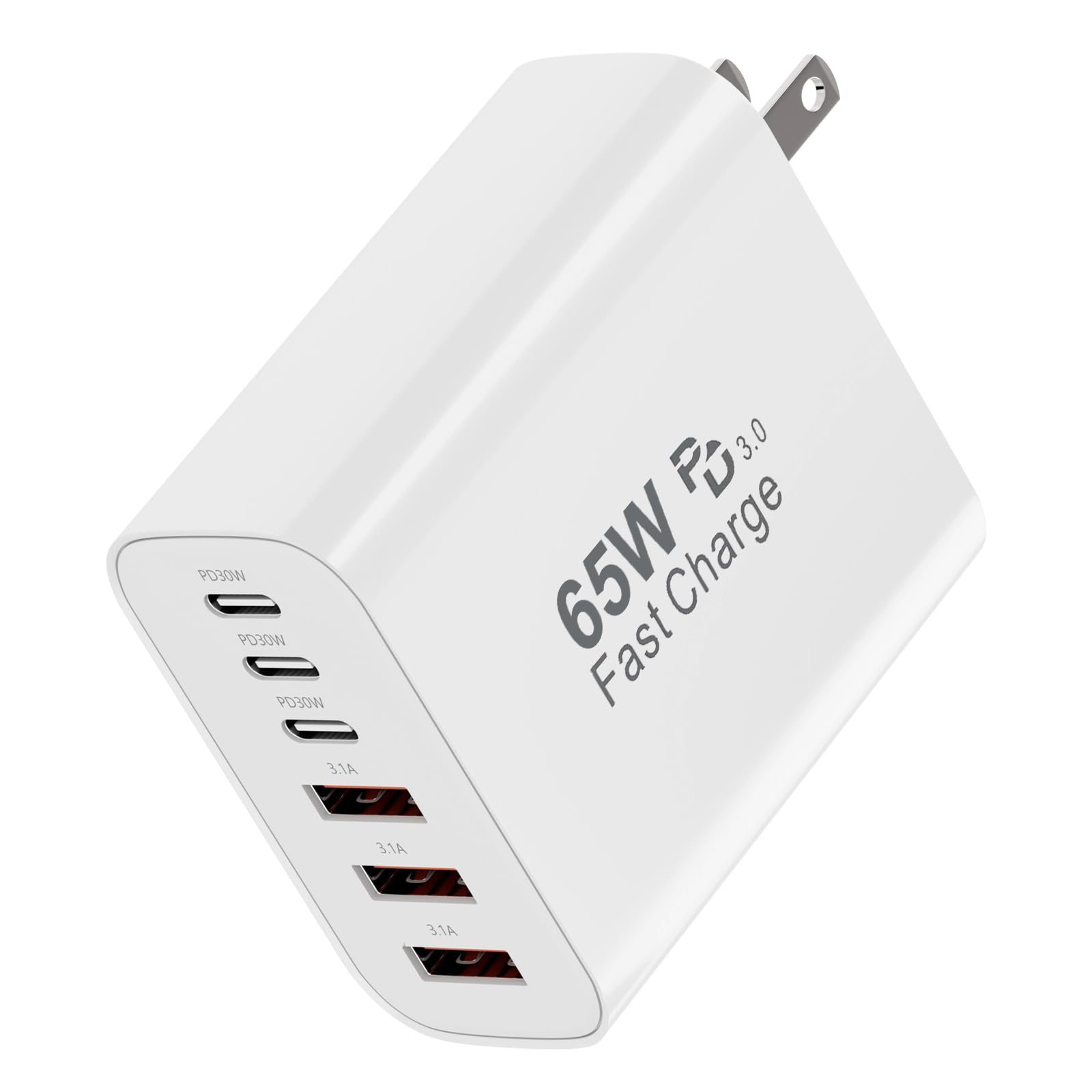 USB C Wall Charger Block, 65W GaN 6-Port Fast Charging Block,PD USB C Plug Adapter+QC Plug Compatible with iPhone iPhone 17/17 Plus/17 Pro Max/16/16 Plus/16 Pro Max/15 Pro Max/iPad Pro/14/13/12/11/SE