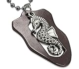 Material: acero inoxidable Tata Gisèle - Collar con cadena de bolas de acero inoxidable – Placa militar de piel marrón con caballito de acero en el centro