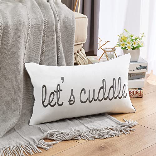 Sunkifover Decorative Rectangle Pillow Covers 12X20 Inches, Soft Solid Lumbar Pillow Cover, Embroidered Rectangular Pillow Case With Let's Cuddle Quote For Bed, Bedroom (Color Grey) #TOP6