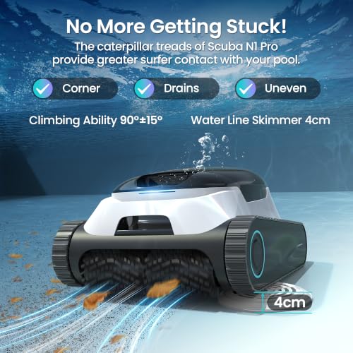 Image of (2026 Upgrade) (Renewed) Aiper Scuba N1 Robotic Pool Cleaner,270 Min Runtime, Floor /Wall /Waterline /Shallow Area Cleaning, Ultra-fine Filter, Smarter Navigation, App Support-Black&White