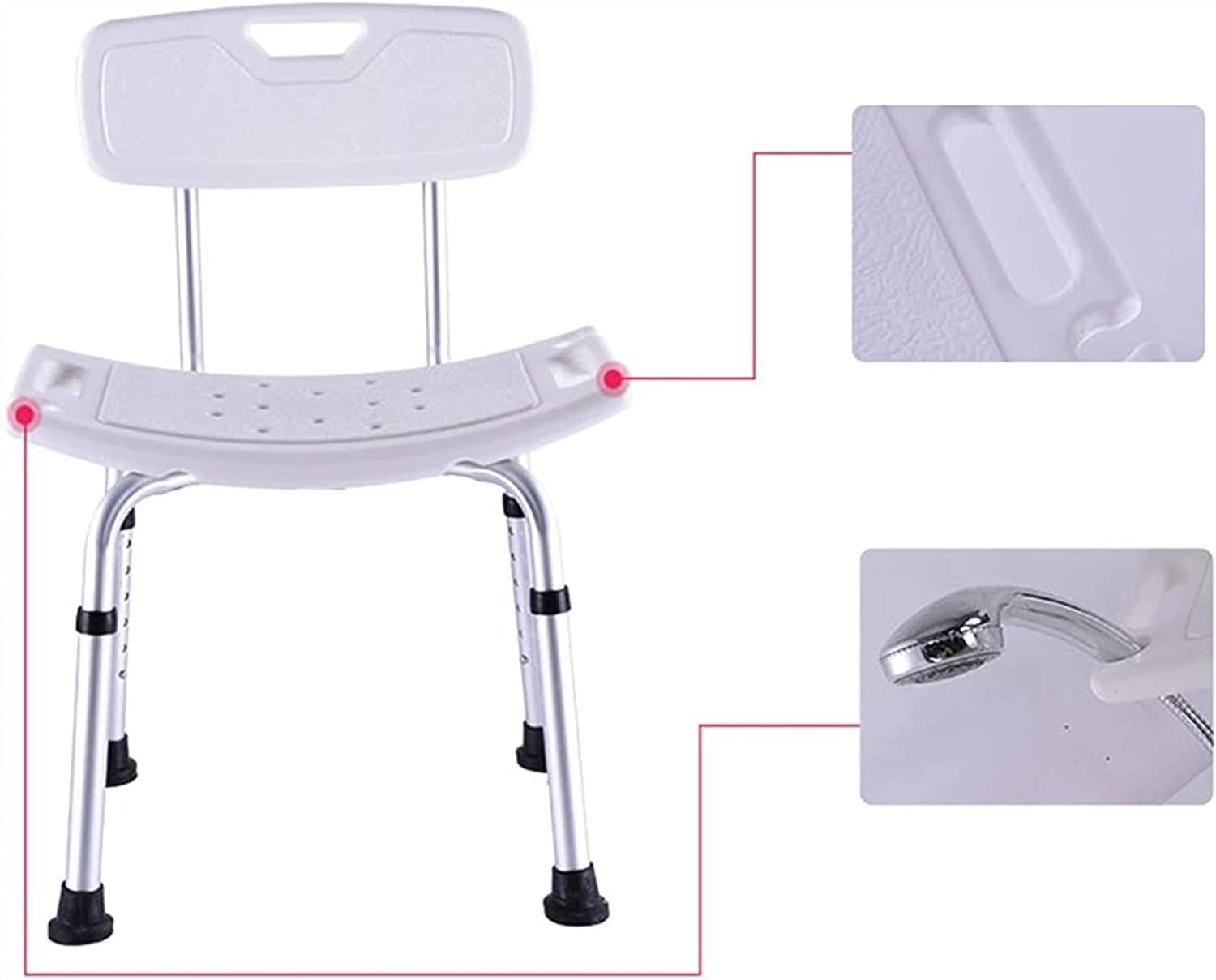 Silla de Ducha para Personas Mayores, Asiento de Ducha Premium para Adultos con discapacidad y Respaldo Ajustable en Altura, Taburete de bañera, Banco de Ducha, 51 cm, Color Blanco.