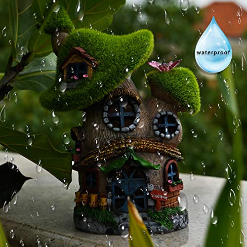 Asawasa Flocked Mushroom Fairy House With Solar Light,Funny Statue Sculptures For Garden Decor,Exquisite Garden Cottage Figurines For Patio Lawn Yard Gift Decoration #TOP5