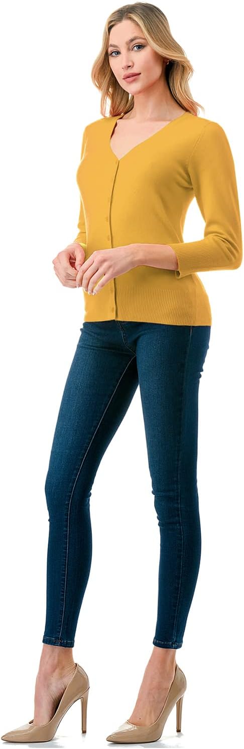 Women's 3/4 Sleeve V-Neck Button Down Knit Sweater Soft Cardigan (S-XXL) - Image 6