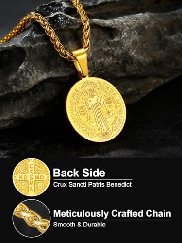 Image of U7 Saint Michael Necklace for Men,Stainless Steel /18K Gold Plated St Michael Archangel /Saint Benedict /Saint Christopher Pendant Amulet Necklace for Men Women