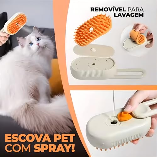 Escova a Vapor para Remoção de Pelos de Animais com Função de Massagem - Ideal para Gatos e Cães de