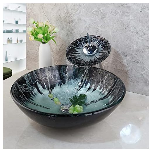 Shining Bathroom Vessel Sinks Round Tempered Glass Basin Bowls Above Counter Vessel Sinks for Bathrooms Glass Vessel Sinks Bowl Sinks for Bathrooms with Faucet and Drain Combo