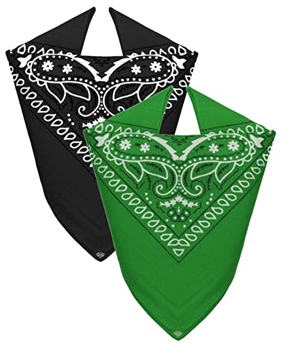 Van Der Rich ® - Lot de 2 Bandanas 100% Coton Foulard de tête pour Homme Femme (Noir-Vert, TU)