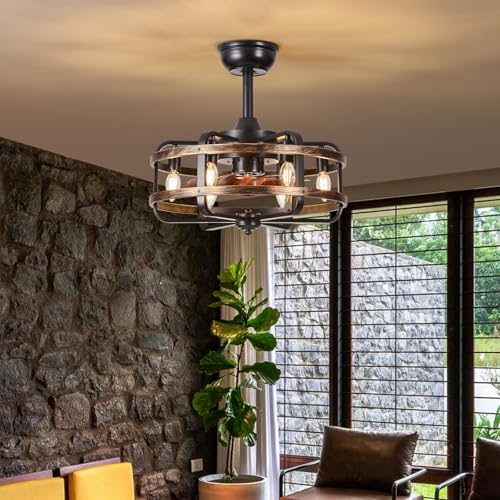 Caged Ceiling Fans with Lights Black Farmhouse 18‘’ Flush Mount Bladeless Rustic Chandeliers Fan Lights with Remote Vintage Reversible Ceiling Fan for Living Room Bedroom Kitchen 6 Light Bulb Base E12 Caged Ceiling Fans with Lights Black Farmhouse 18‘’ Flush Mount Bladeless Rustic Chandeliers Fan Lights with Remote Vintage Reversible Ceiling Fan for Living Room Bedroom Kitchen 6 Light Bulb Base E12