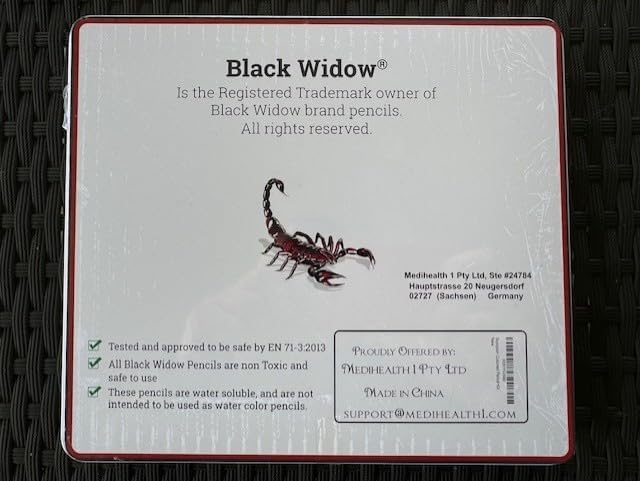 Black Widow Colouring Pencils, 24 pc Coloured Pencil Set. Best For Sketching And Artist Colours, Wax Colouring Pencils for Adults (Scorpion Pencil Set)