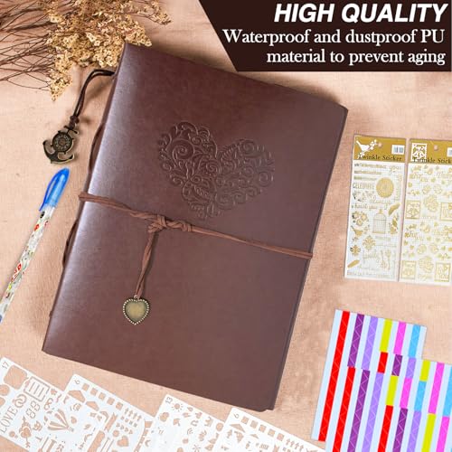 FINEASY Fotoalbum Selbstklebend, Fotoalbum Scrapbook Album, Leder Scrapbook Fotobuch zum Selbstgestalten, DIY Vintage Fotobuch (Braun - Liebe)