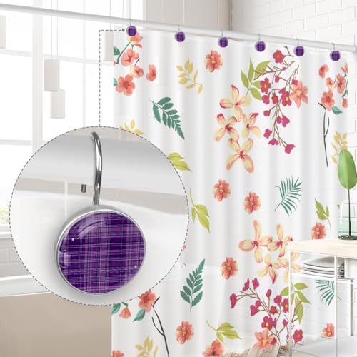 Ganchos para cortina de ducha de cristal retro morados para baño y salón, 12 ud 5