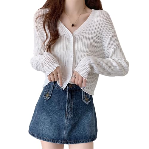 Image of ICW Women's Knitted Ribbed Cardigan Long-Sleeve V-Neck Button-Up Shrug Jacket Top Dn85