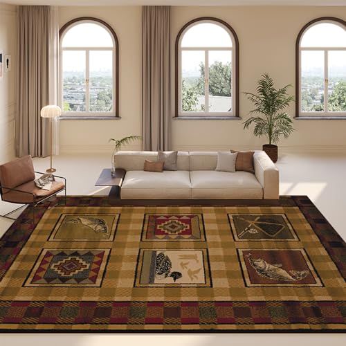 Nomadic Life Country Style Accent Area Rug for Living Room Bedroom Fishing Rustic Rugs Colorful Checkered Vintage Carpet Floor Mat,5'x8'