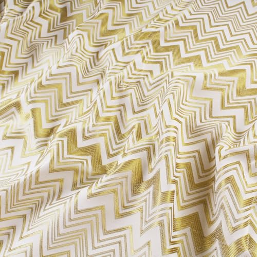 SaRani Tissu satiné brillant Damassé Jaquard pour tapisserie d'ameublement et ameublement, couvre-table, rideaux occultants, coussins (Zigzag Or, coupe (260 x 280 cm)