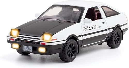 128 Negro-Blanco AE86 Aleación Japón Coche Modelo Trueno Metal Diecast Pull Back Supercar para Niños (negro) (128Added Edition(Negro))