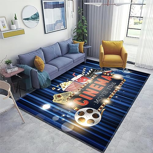 Blue Home Theater Area Rug 5x7 Non-Slip Breathable Carpet