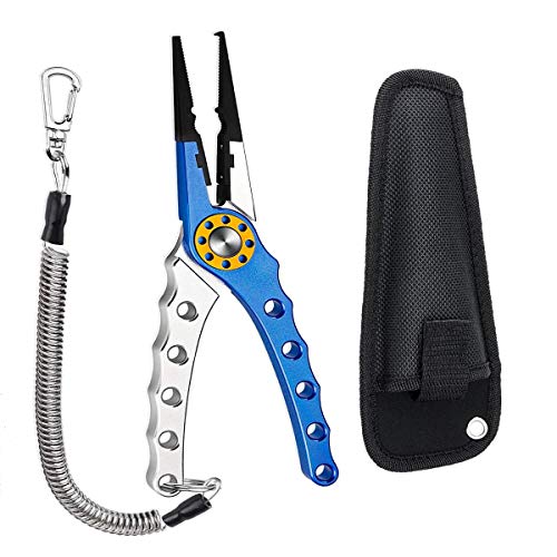 BB Hapeayou Pinces de pêche en Aluminium avec Gaine et Lanière de Pêche pour Eau de mer et Eau Douce (Bleu+Argent) Cover
