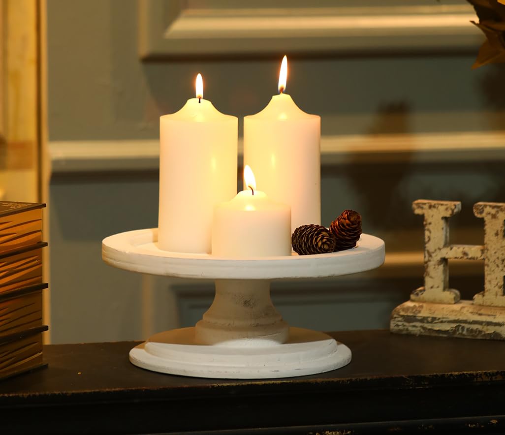 Amazon｜天然木製台座サービングトレイ ホワイト キャンドルホルダー