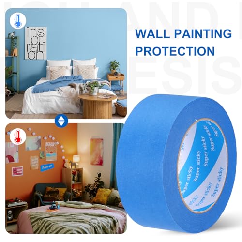 Image of PATIKIL 1.97 Inch Wide - 55 Yards Painters Tape, High Temperature Resistant Paint Masking Tape Adhesive for Wall Painting Craft Arts Decoration Drafting, Blue