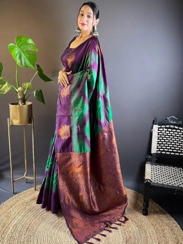 Image of SGF11 Women's Kanjivaram Pure Soft Silk Saree With Unstitched Blouse Piece