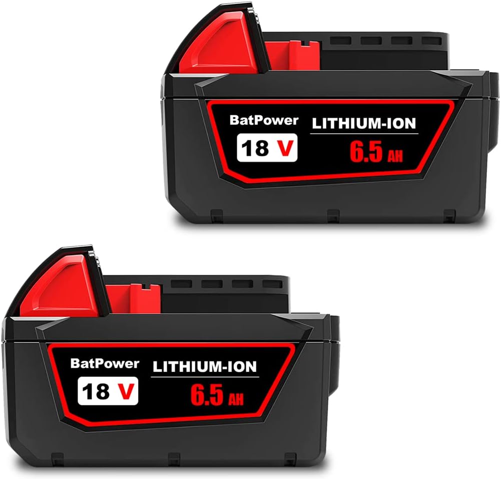 BatPower 2 Pack 18V 6.5Ah Extended Capacity Battery - Replacement for Milwaukee 18V M18 Batteries 48-11-1850 48-11-1850 48-11-1860