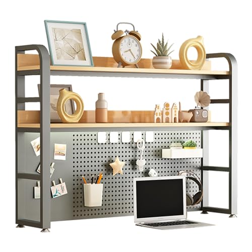Kit de rangement mural en panneau perforé et étagère de bureau à 2 niveaux