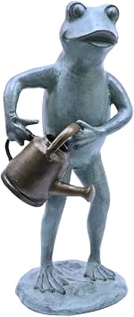 Freddie The Frog with Watering Can Outdoor Garden Statue Aluminum Sculpture for Indoors, Patio, and Yard