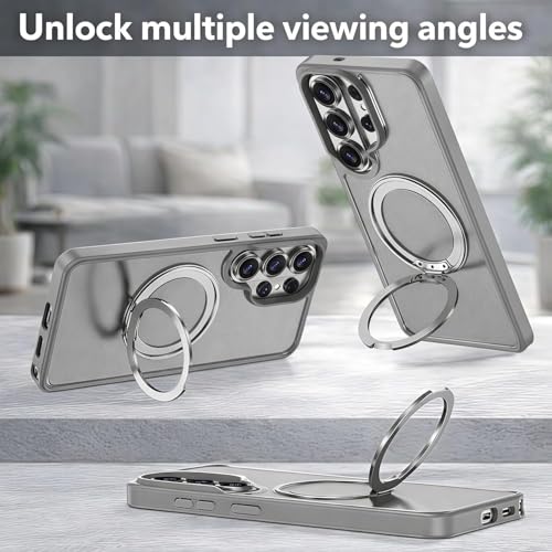 Image of DIZORO TPU Magnetic 360 Ring Stand Case Fit Compatible with Samsung Galaxy S26 Ultra Case, Compatible with MagSafe & Wireless Charging,Military Grade Drop Tested,Translucent, Back Cover (Titanium)