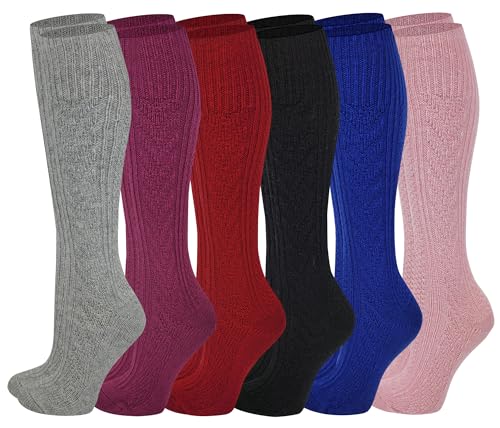 Ayla Girls Socks, 6 Pack Cable Knit Wool Boot Socks (Little Girls & Big Girls)4