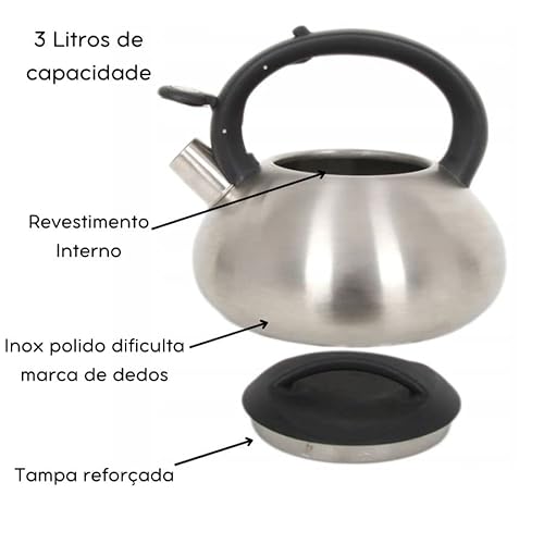 Chaleira Inox 3 Lts Fogão Indução Apito
