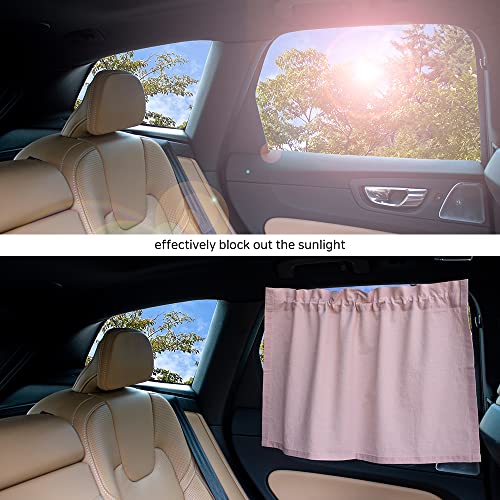 Car Side Window Shades – Triple Suction Cup Car Sun Shade – Machine Washable Car Window Covers – Durable String Aglet – Natural Fabrics Side Window Sun Shade – Easy Installation (Pink) #TOP2