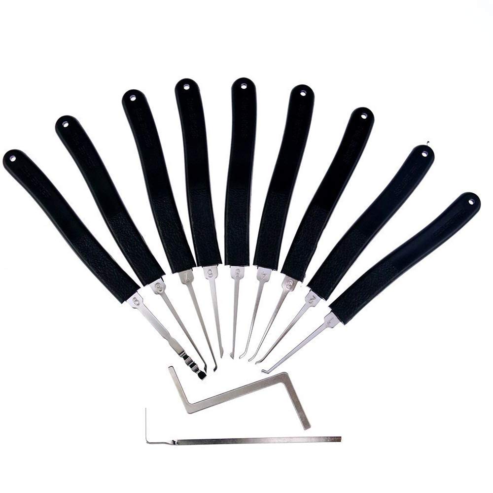 Loboo Idea juego de 14 piezas de púas de cerradura de Kaba con dientes, abridor de cerrajero, herramientas de cerrajero, Negro