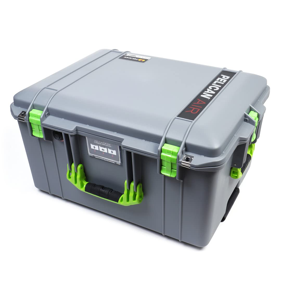Silver & Lime Green Pelican 1607 Air case, Comes Empty and with Wheels.