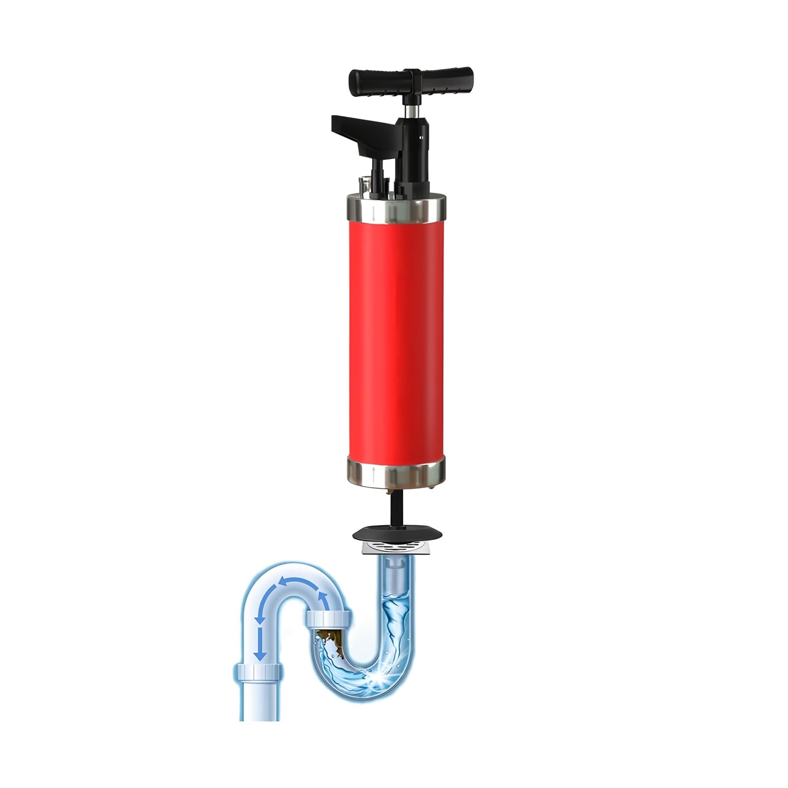 Qcesorib High Pressure Air Pump Drain Unblocker with Visual Pressure Gauge, Heavy Duty Toilet Plunger Sewer Dredge with 4 Suckers, Plunger Toilet Unblocker, for Sink Toilet Floor Drain