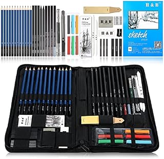 Sketch Pad and Pencil Set 48-Pieces,Drawing Sketching Pencils Set with Sketch Book Artists Drawing Kit with Graphite Pencil, Rubber and Sharpener Set of Art Kit and Supplies for Kids and Adults