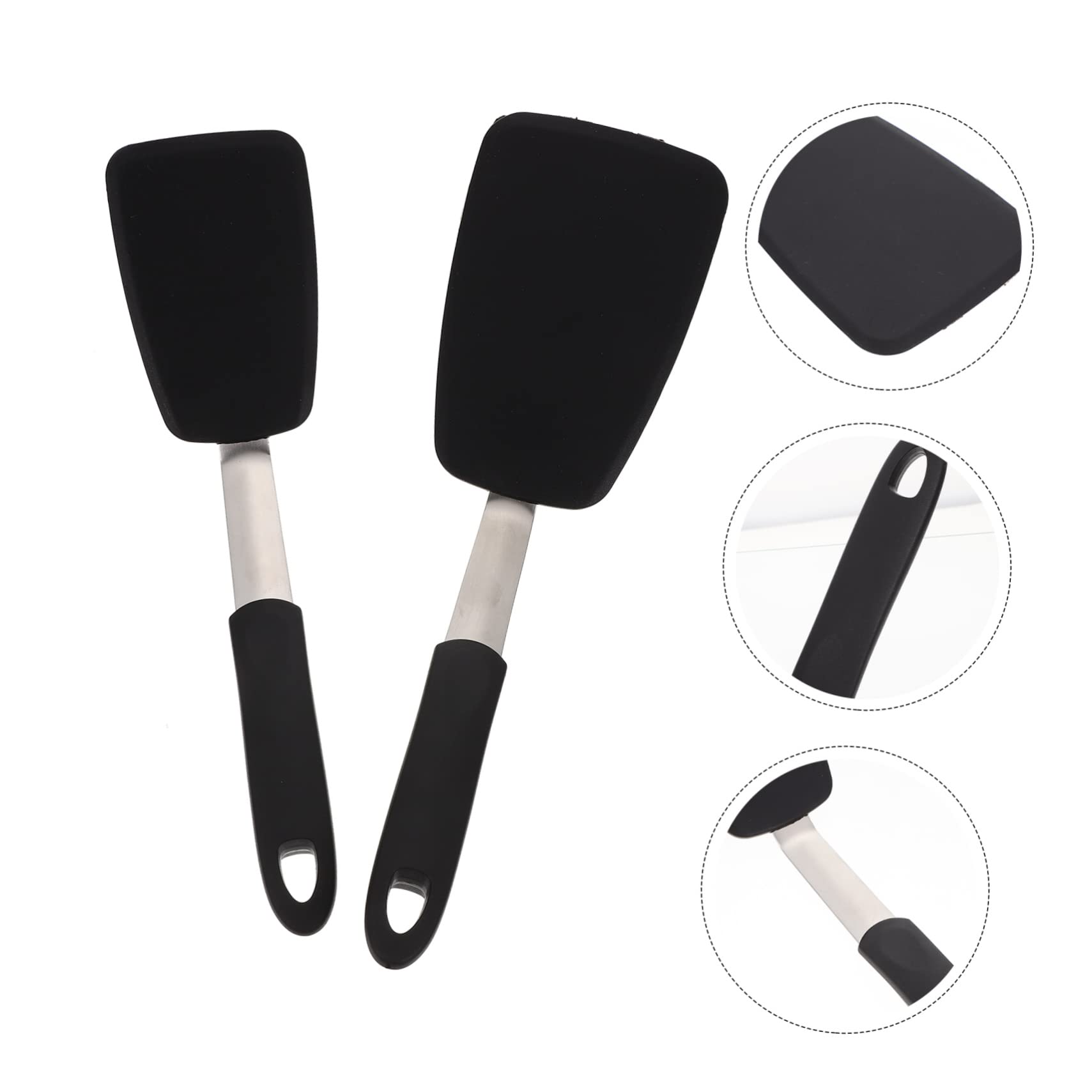 2piezas Espátula de Cocina Espátula de Silicona Pala Antiadherente Herramienta de Cocina para Freír Doméstica Negra