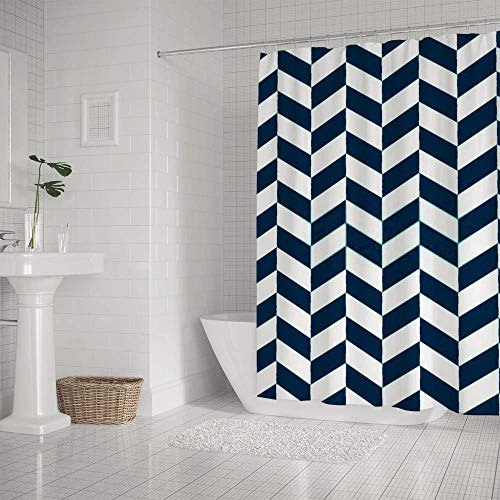 Rideau de douche polyester imperméable bleu blanc avec anneaux en C - 3