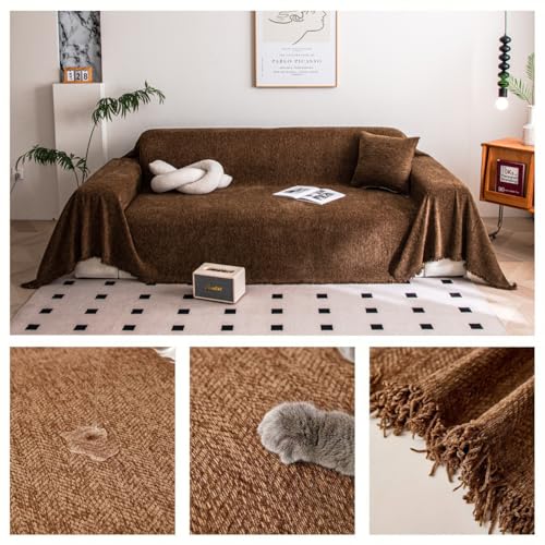 Throws for Sofas Large Chocolate Brown Waterproof Sofa Throw Blanket Soft Herringbone Chenille Tassels Blankets for Bed Settees Chair Slipcover 1 2 3 4 Seater Couch Cover - 180 x 180 cm - Image 4