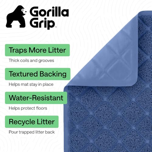 Image of Gorilla Grip Durable Cat Litter Mat (24x17), No Phthalate, Water Resistant, Traps Litter from Box and Cats, Scatter Control, Soft on Kitty Paws, Easy Clean Cat Mat (Navy Blue)