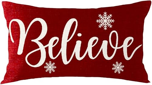 Miniatura 3 de Juego de 4 fundas de cojín decorativas lumbares con texto en inglés "Merry Christmas Believe Blessed Thankful Blessed Thankful Snowfling" con fondo