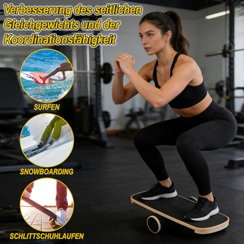 Balance Board Roller Houten trainer, houten balansbord met verstelbare stoppers en kurkrol, board voor evenwichtstraining, coördinatie, thuisfitness - Afbeelding 4