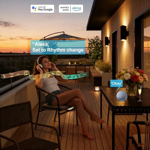 Image of rosykite Smart Outdoor Wall Lights, RGB Color Changing Up Down Sconce 13 inch | Daily Lighting, Dimmable, Tunable White, Aluminum Exterior Lights for Porch , 4 Replace RGB+CCT Bulb, 1300LM, APP Alex Remote
